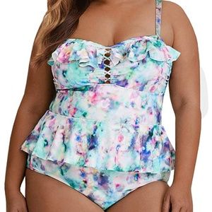 Tutorutor Womens Plus Size Swimwear Peplum Tankini